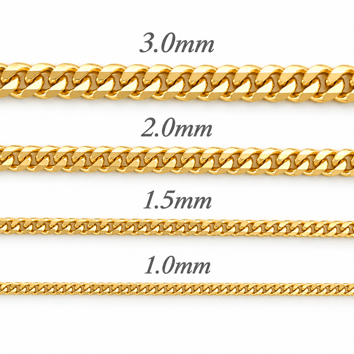 14K Yellow Gold Thin Curb Link Chain Necklace 1mm–3mm