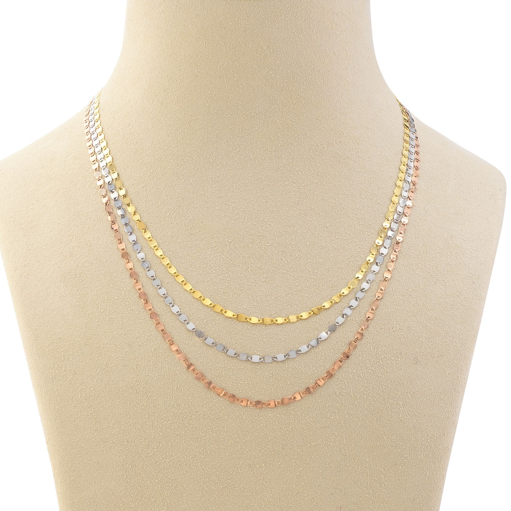 14k Gold Mirror Link Necklace, 16–24", Yellow, White or Rose Gold