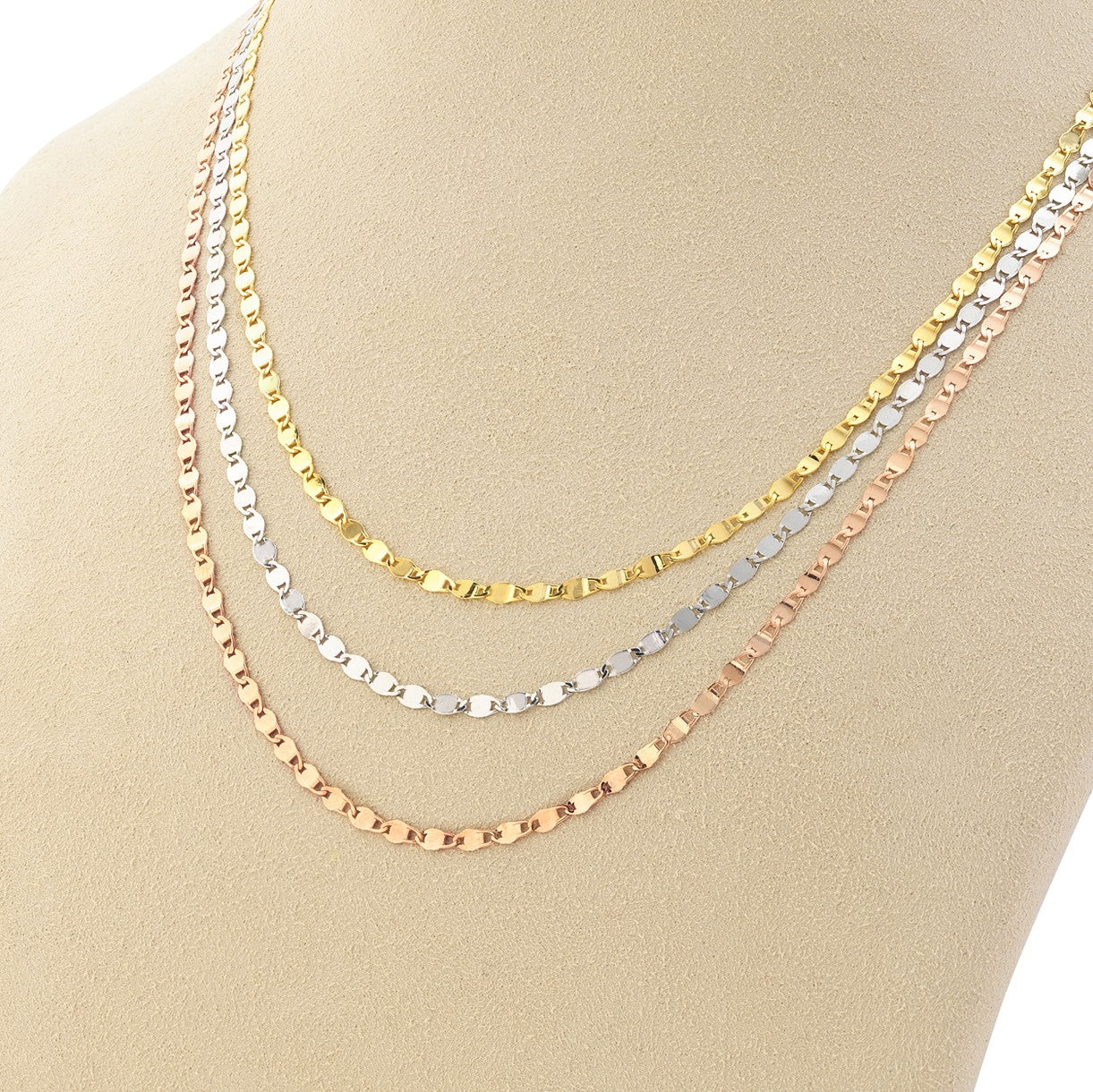 14k Gold Mirror Link Necklace, 16–24", Yellow, White or Rose Gold