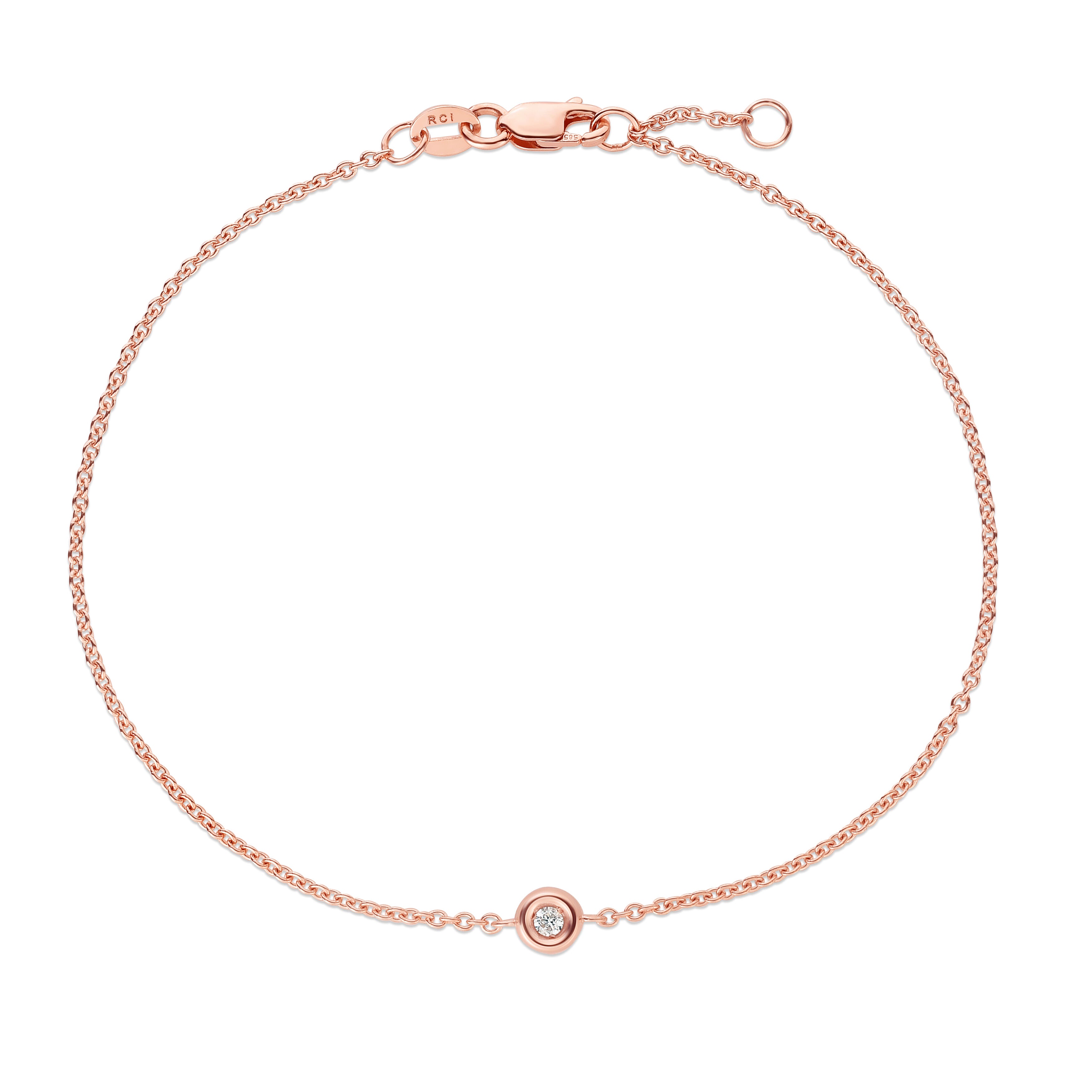 Diamond Bezel Solid Gold Bracelet crafted in 14K yellow, white, or rose gold, designed as a dainty and elegant fine jewelry piece with a natural diamond centerpiece. This durable and versatile bracelet makes a thoughtful birthstone gift idea for April, perfect for birthdays, anniversaries, weddings, or milestone celebrations.
