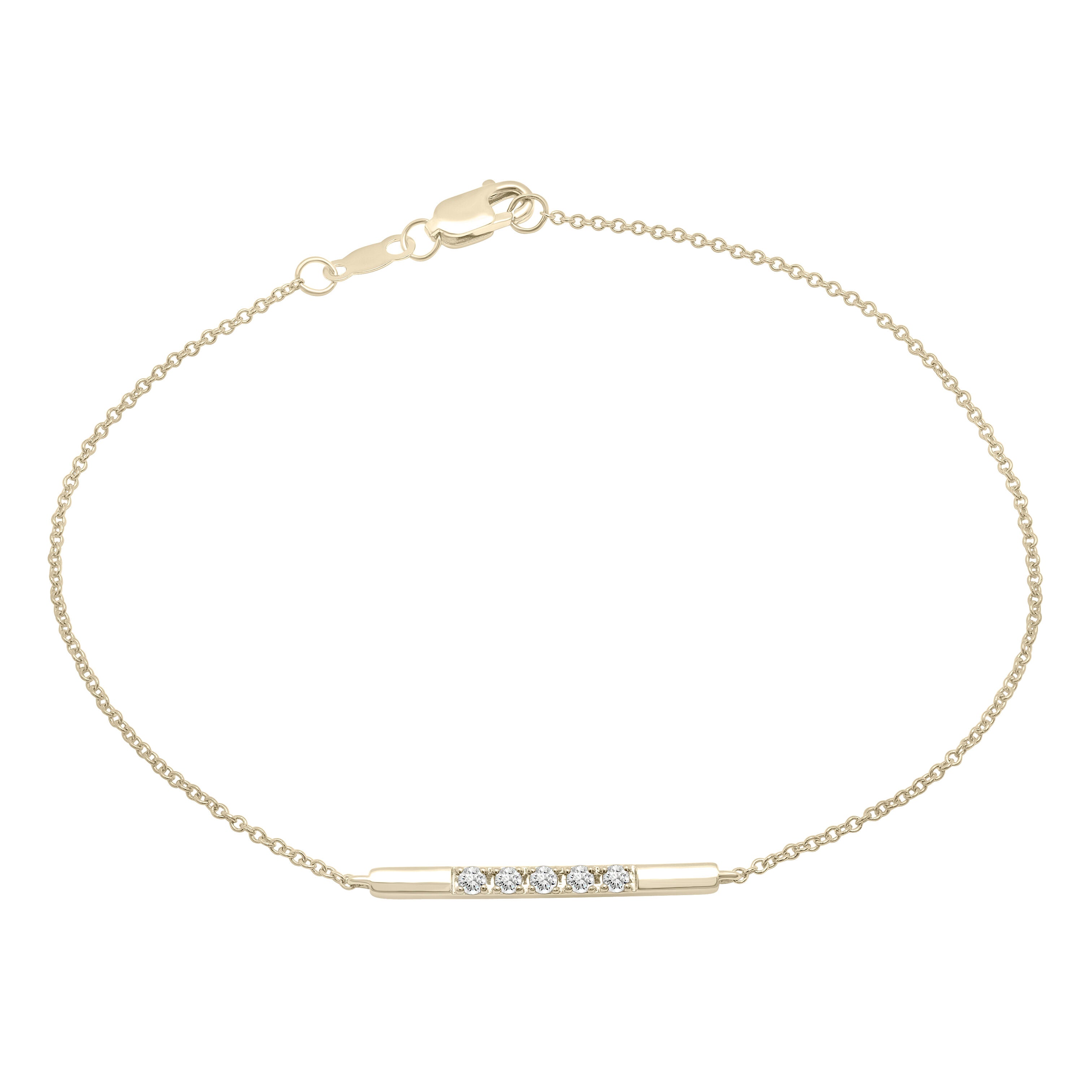 A beautifully crafted Diamond Bar Chain Bracelet in 14K Yellow Gold, designed with natural diamonds for a dainty yet durable style. This timeless piece sparkles effortlessly, making it versatile for both casual and formal looks. A meaningful birthstone gift idea, perfect for birthdays, anniversaries, weddings, and milestone celebrations.