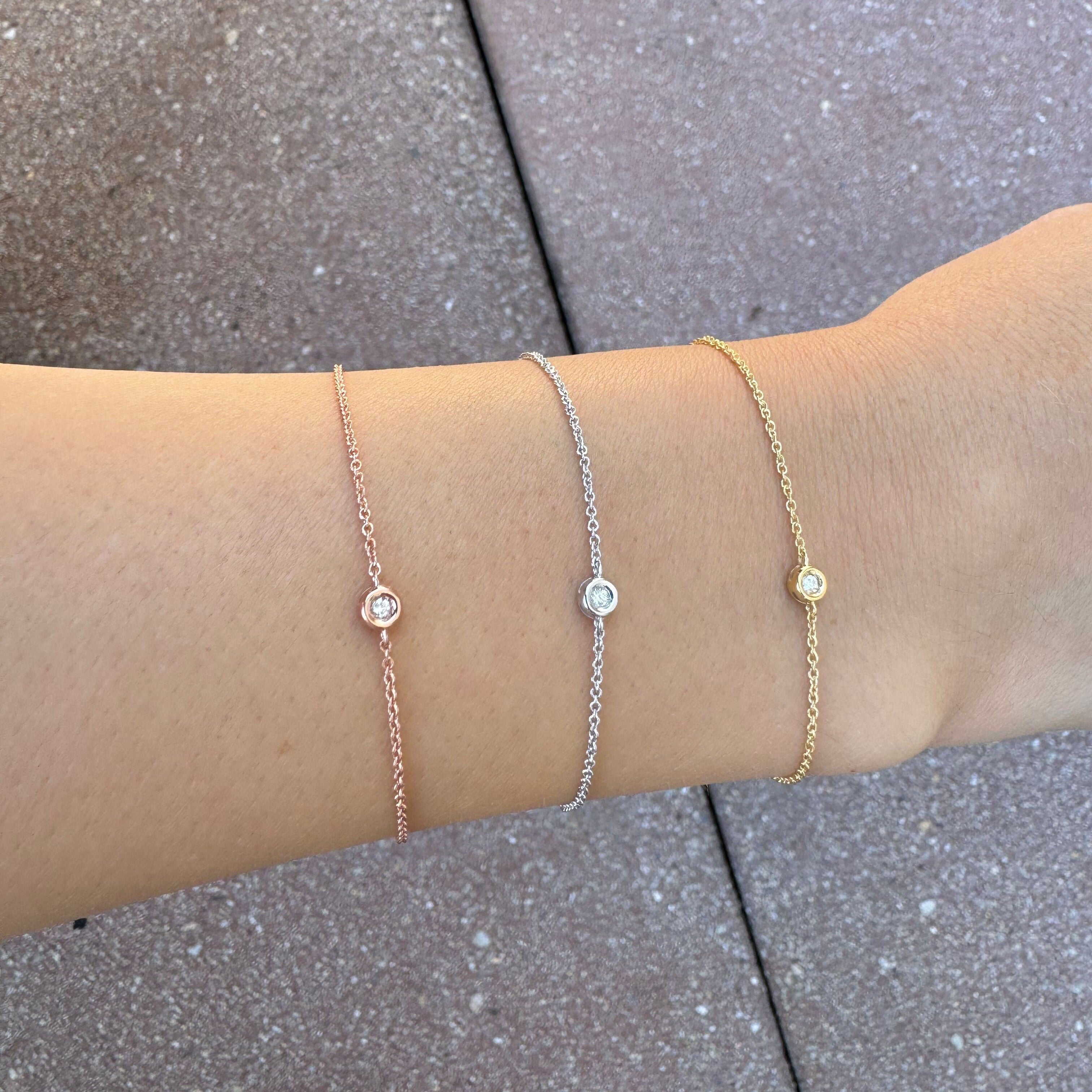Diamond Bezel Bracelet styled on wrist with casual neutral outfit, adding a touch of timeless sparkle that enhances everyday elegance and confidence, perfect for workdays and casual meetings.