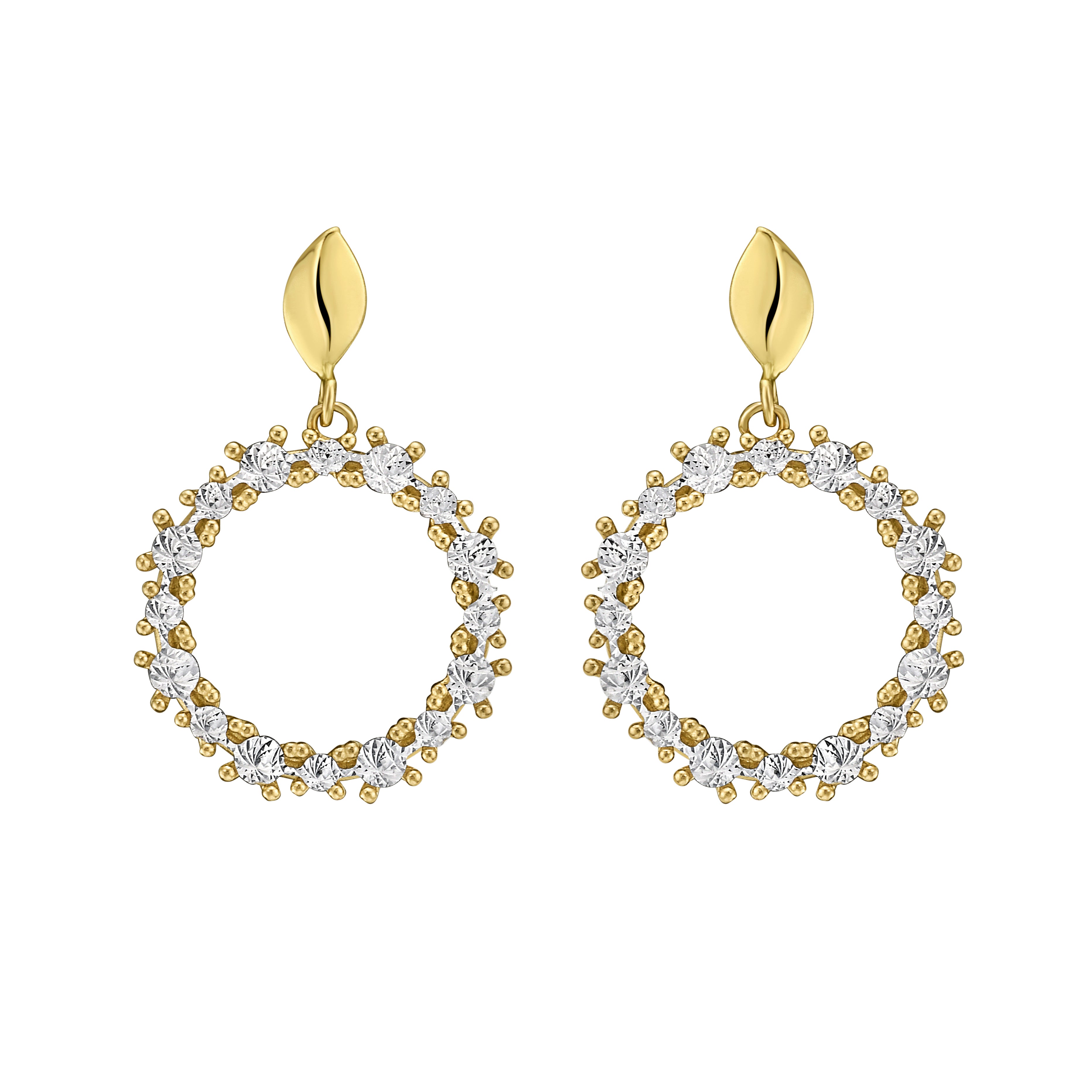 14K Two-Tone Gold Halo Drop Earrings – Radiant, Elegant, Timeless
