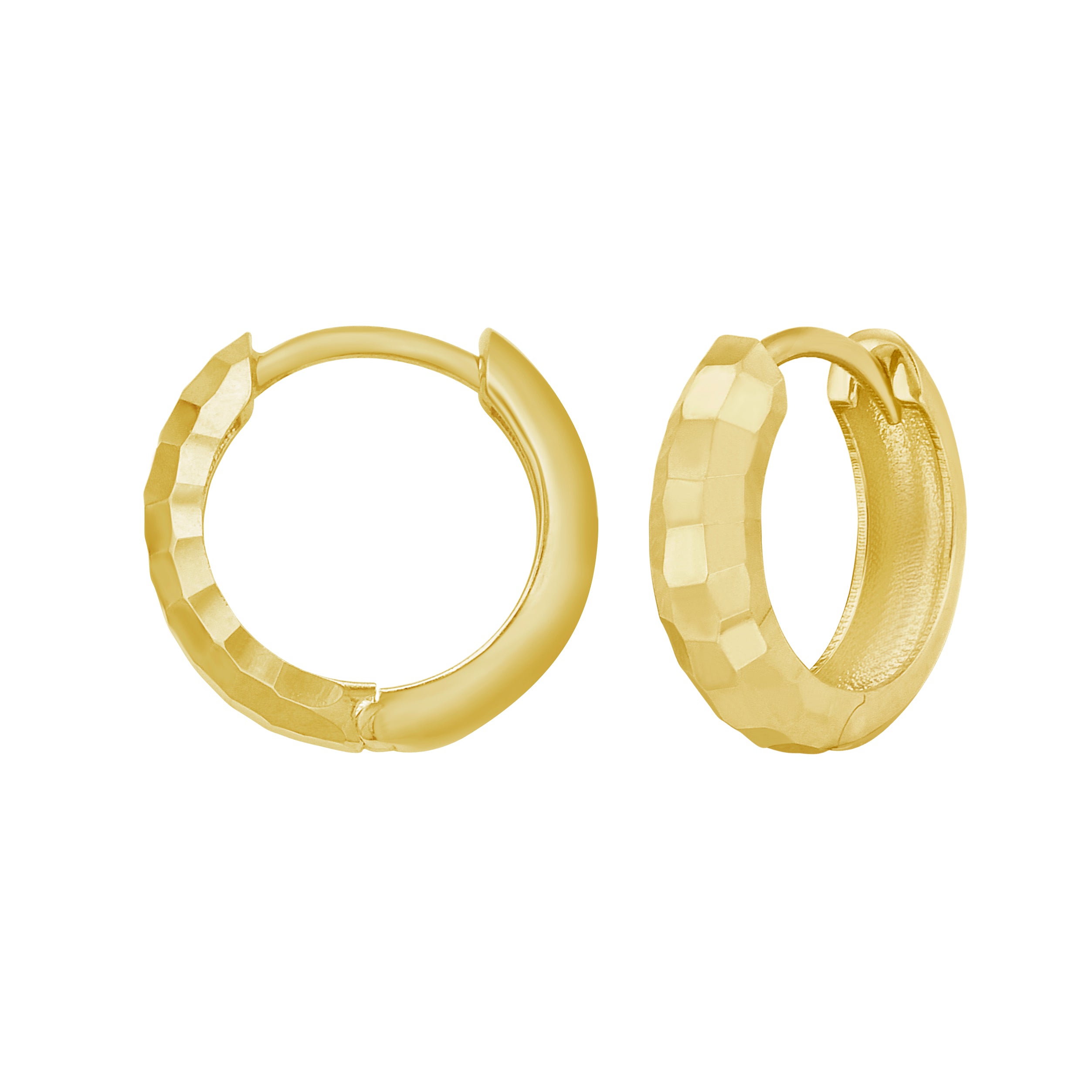 14K Gold Huggie Hoop Earrings: Diamond Cut & Polished