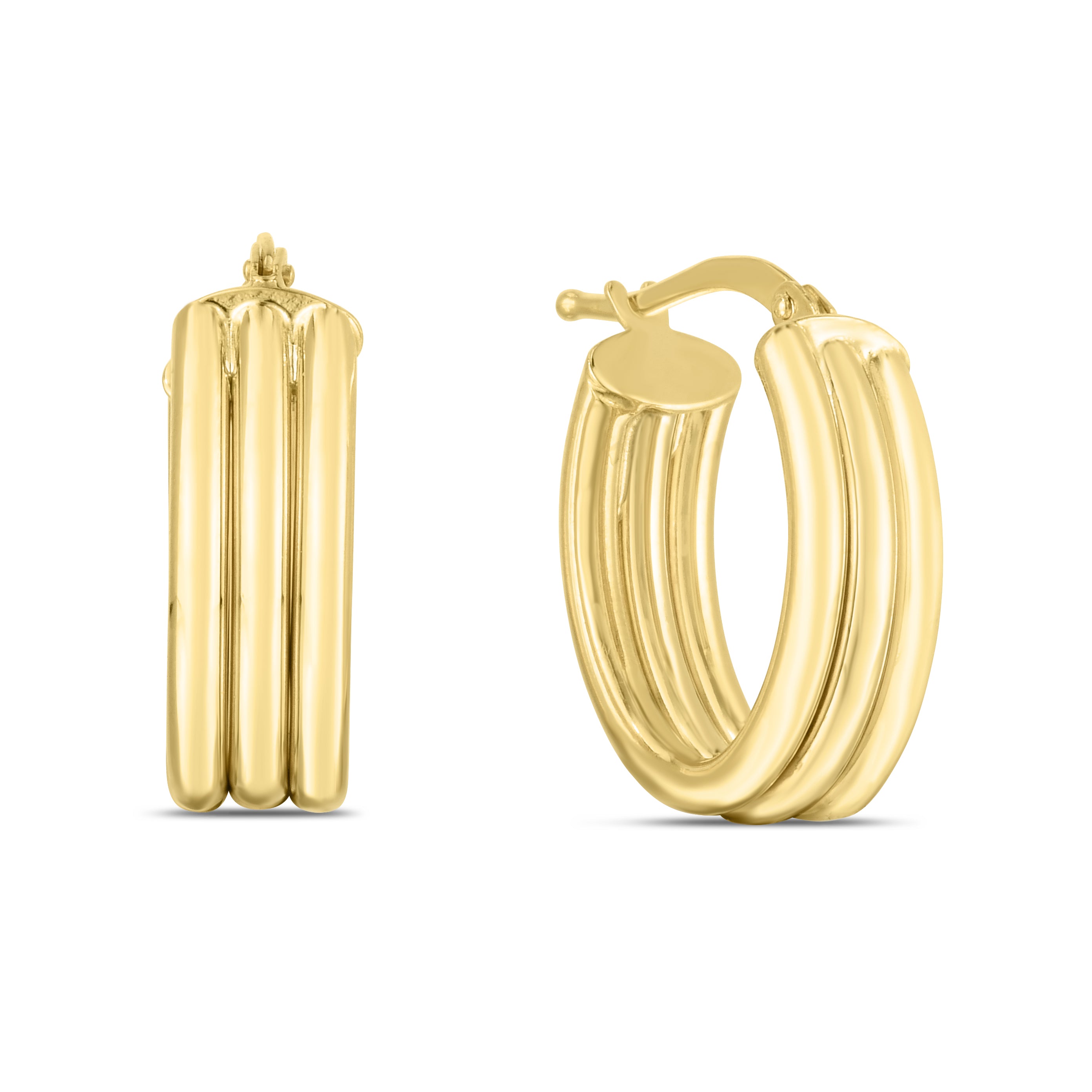 14K Gold Triple Row Oval Hoop Earrings
