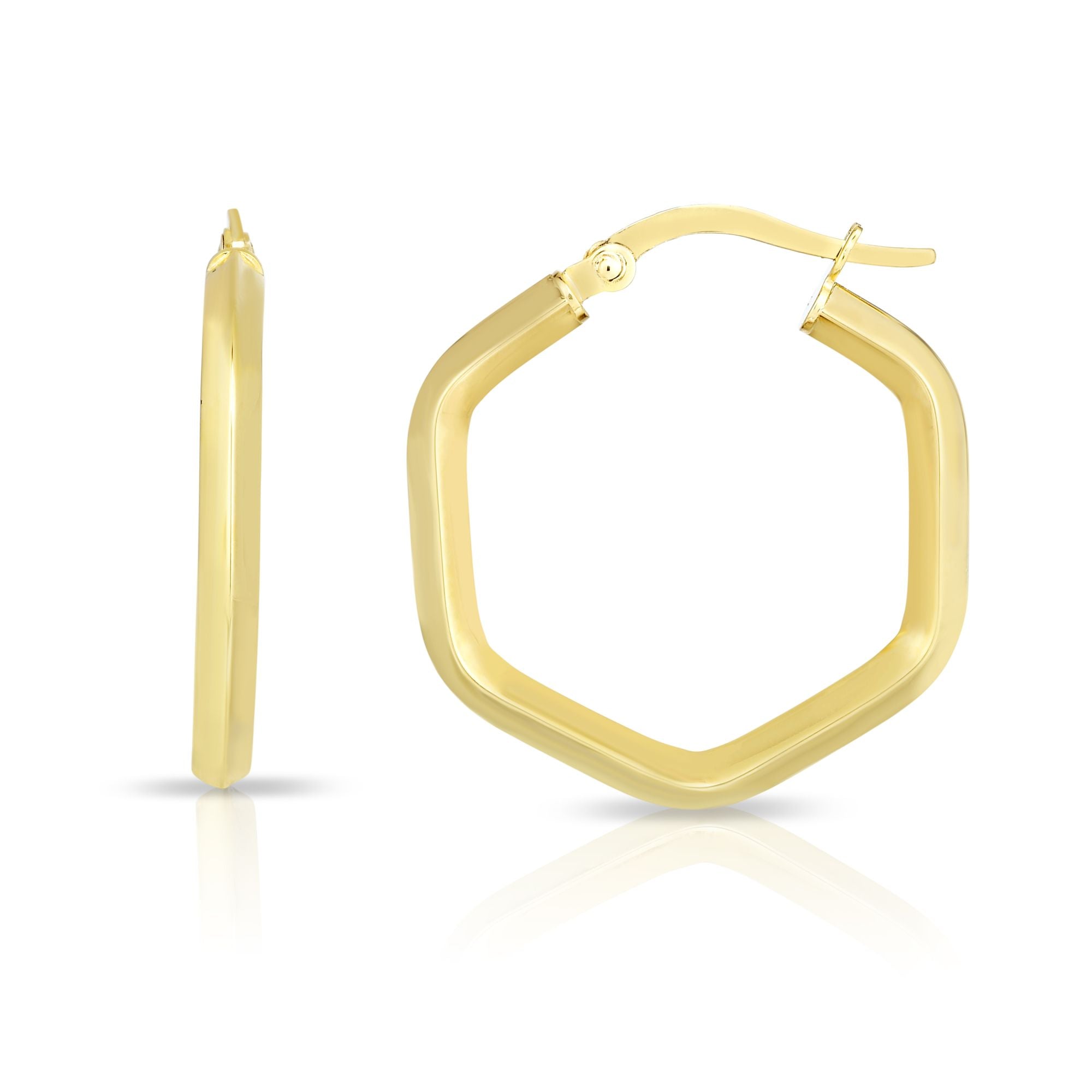 14K Gold Small Hexagon Hoop Earrings: 20mm Yellow, White or Rose Gold