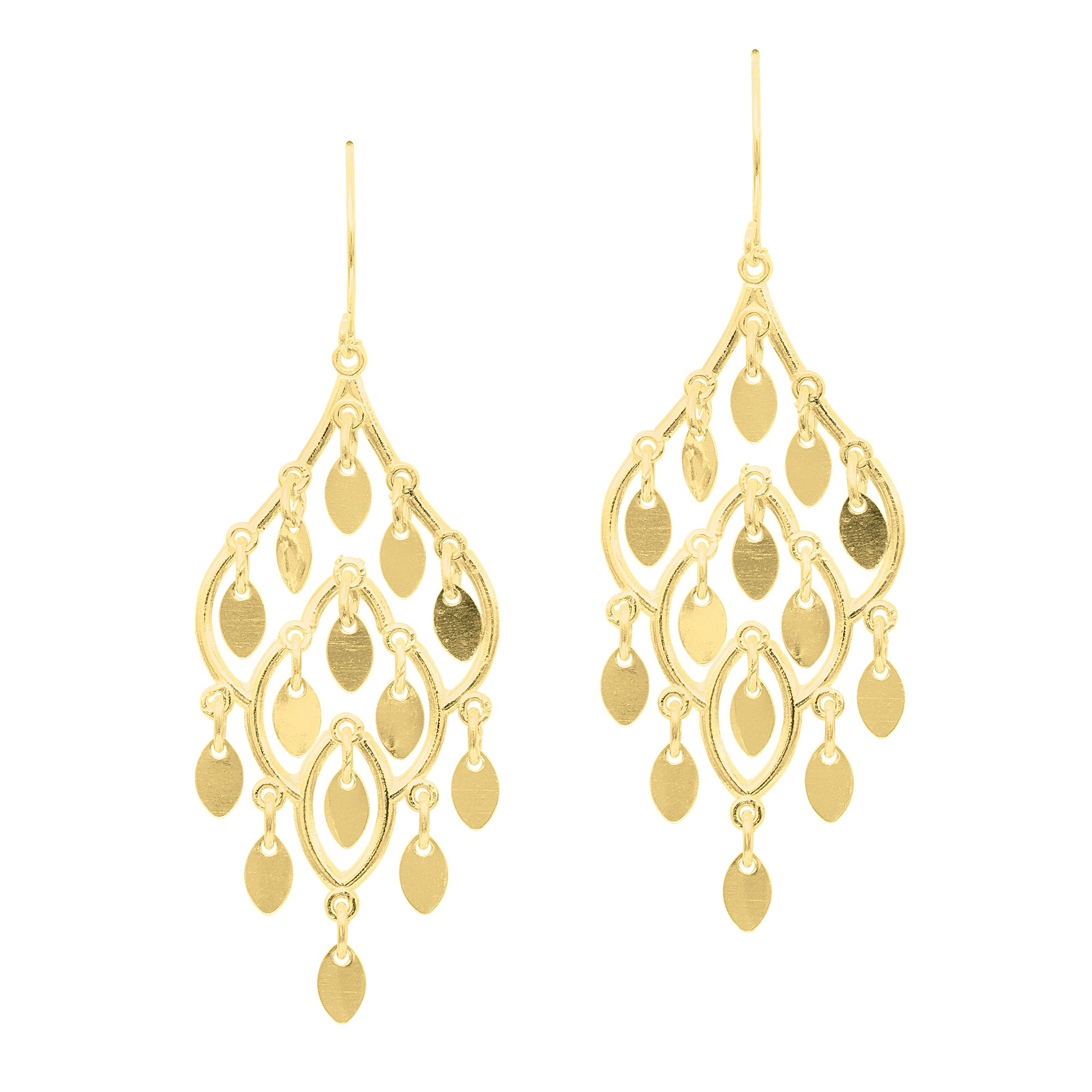 14K Gold Mirror Chandelier Drop Earrings: Shiny Boho Chic Style