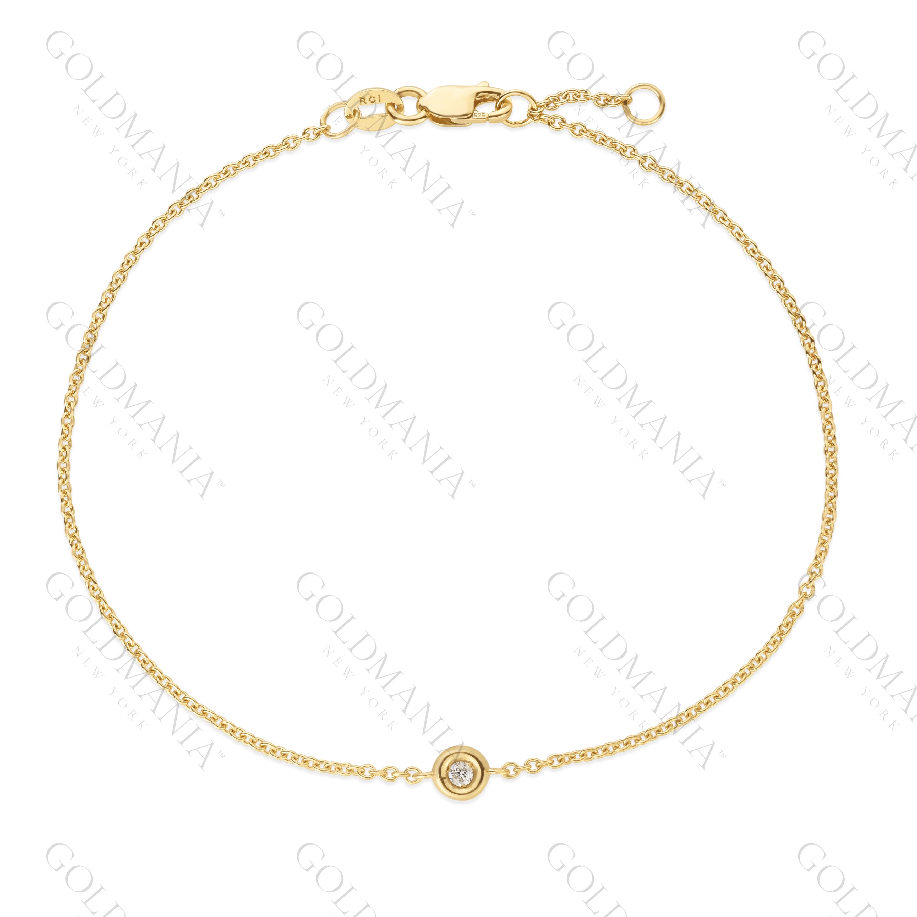 Diamond Bezel Solid Gold Bracelet crafted in 14K yellow, white, or rose gold, designed as a dainty and elegant fine jewelry piece with a natural diamond centerpiece. This durable and versatile bracelet makes a thoughtful birthstone gift idea for April, perfect for birthdays, anniversaries, weddings, or milestone celebrations.