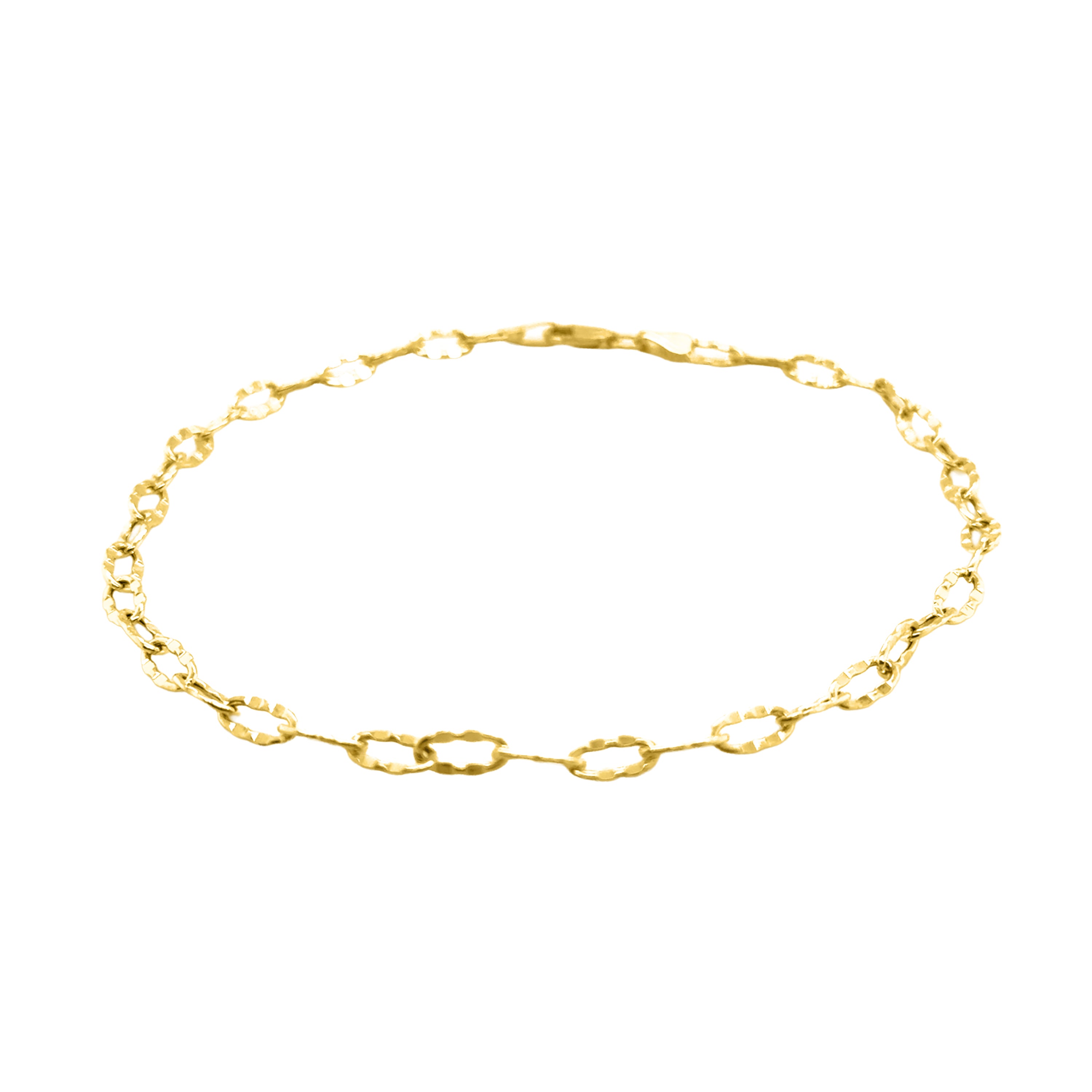 14K Gold Oval Hammered Link Anklet, 10" Yellow or White Gold