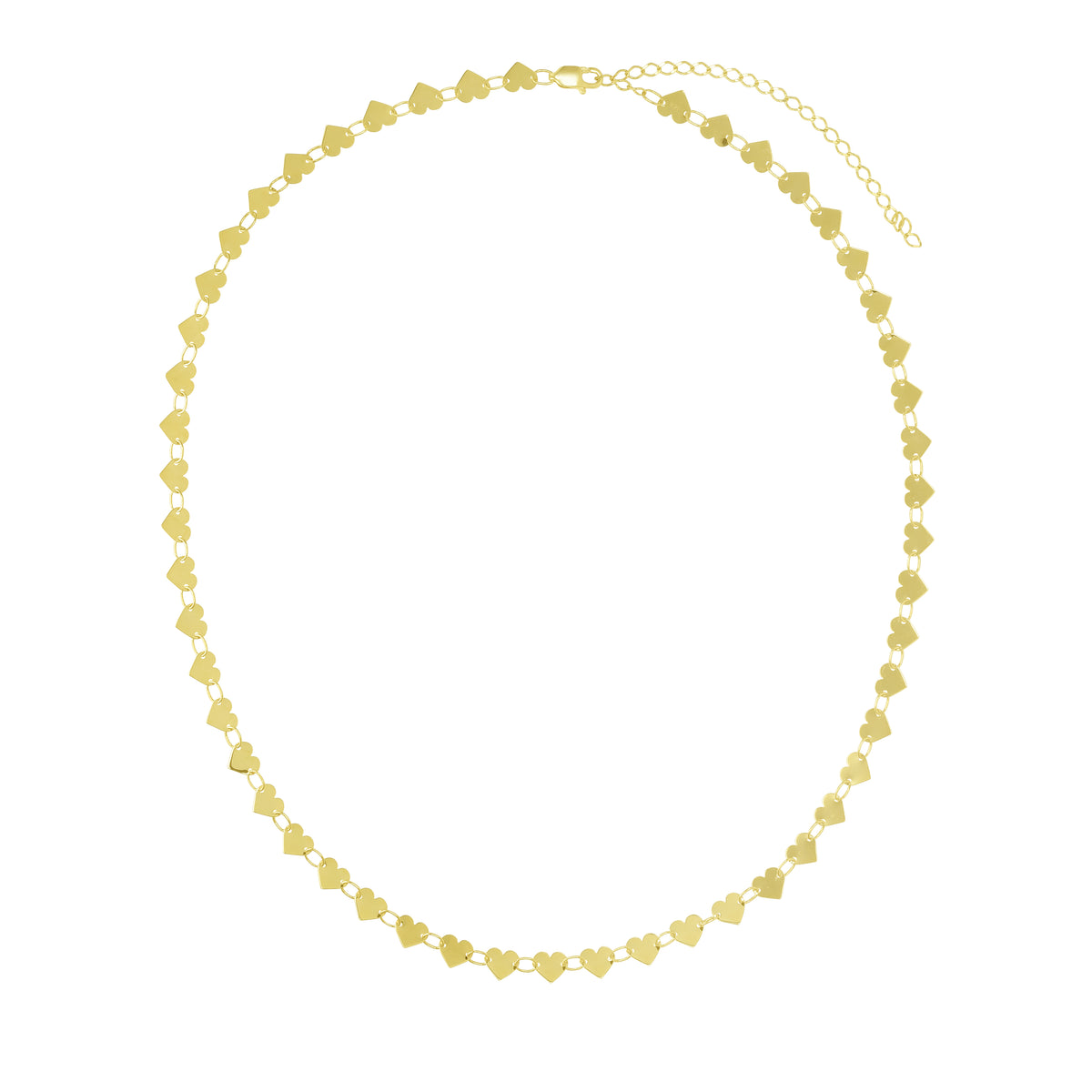 14K Yellow Gold Heart Mirror Link Necklace, Adjustable 15–18"