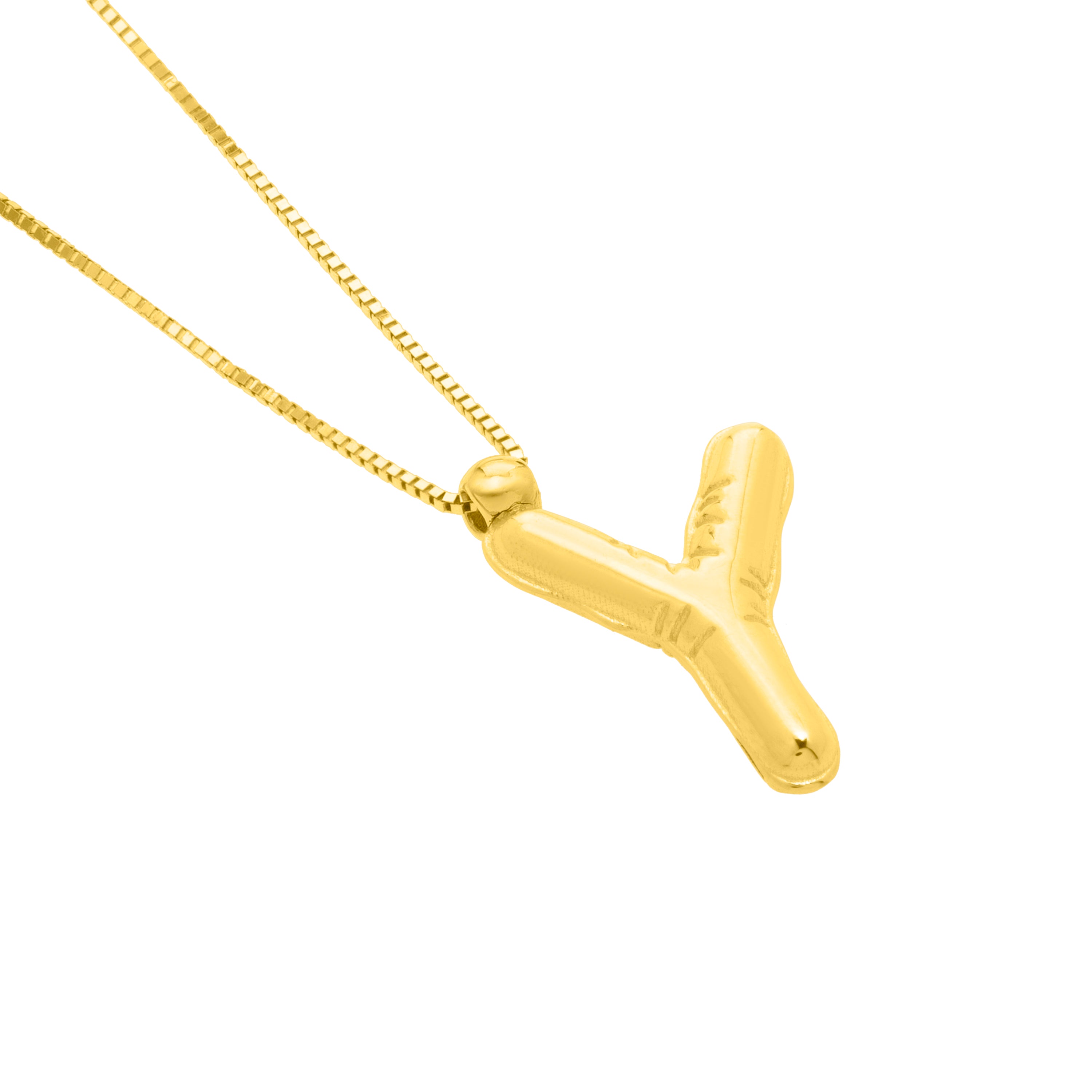14K Gold Puffy Helium Initial Pendant Necklace: 18" Adjustable at 16"