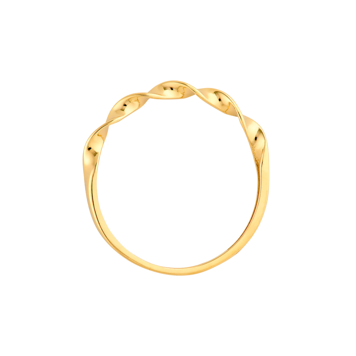 14K yellow gold twist ring displayed to highlight its elegant curved band design
