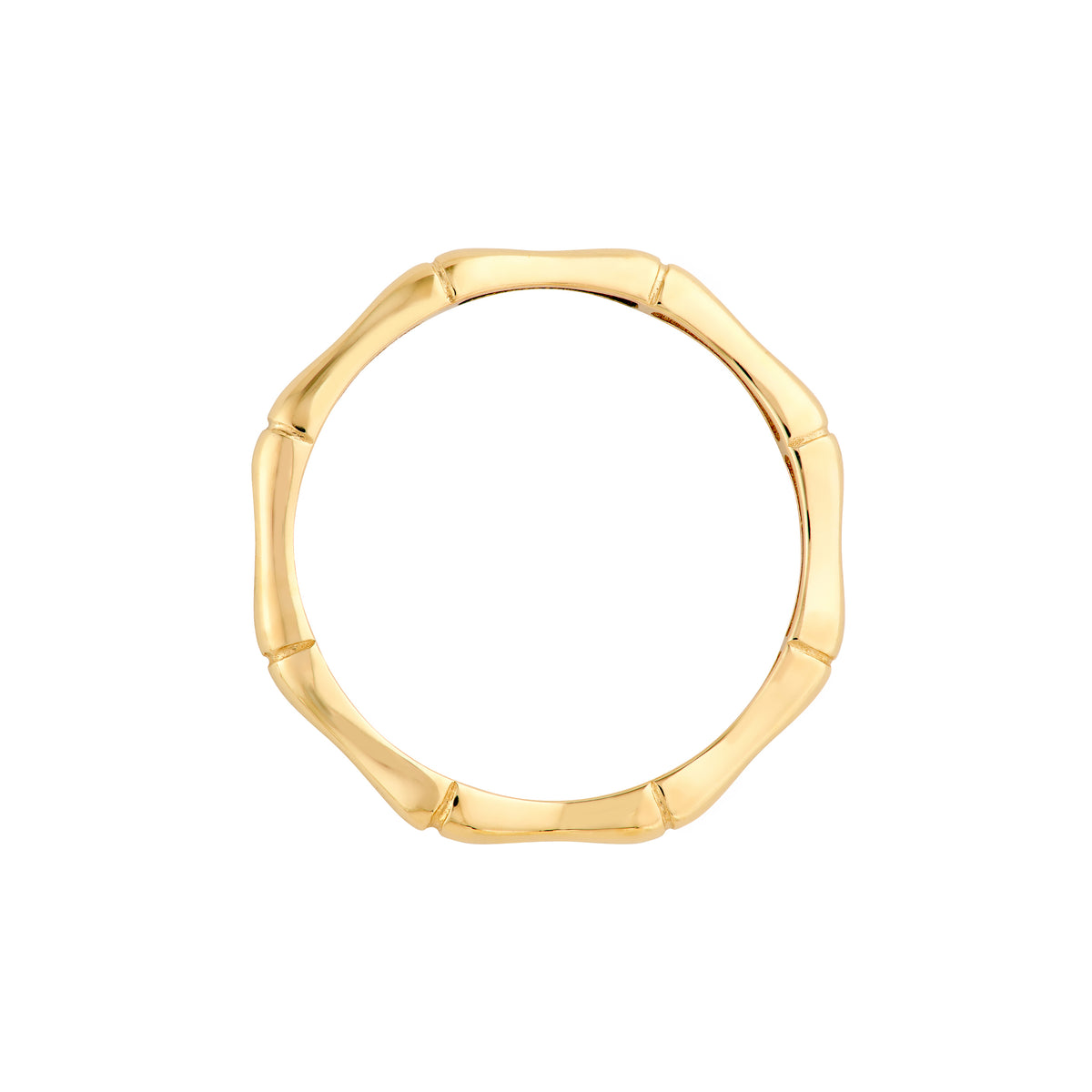 14K yellow gold bamboo-inspired ring featuring smooth polished sections and elegant band design