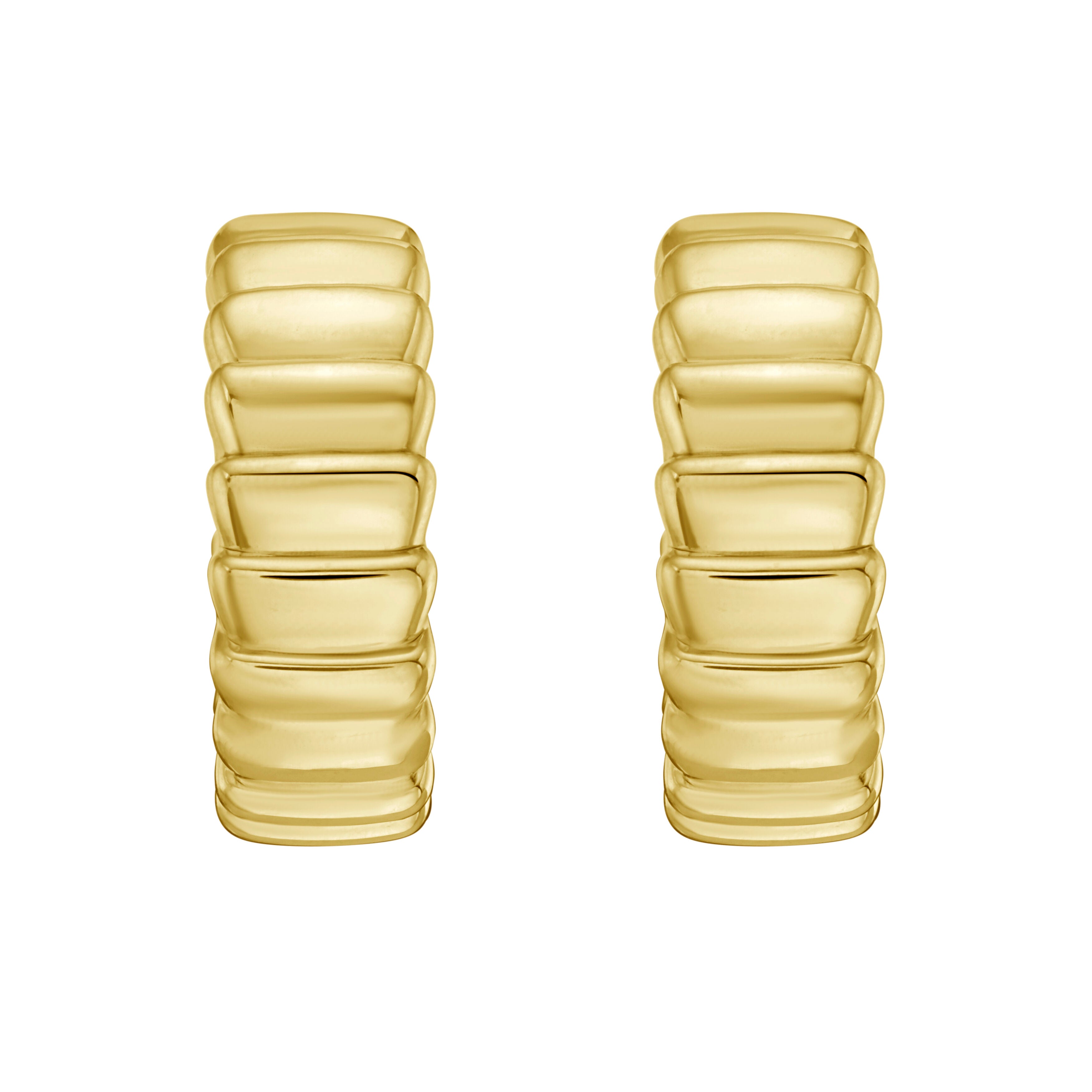 14K Gold Ribbed C-Hoop Earrings, crafted from solid 14K yellow gold, feature a sculptural, ribbed design for an elegant and timeless style. These dainty yet bold hoops offer a secure fit with a push-back clasp, making them perfect for both everyday wear and special occasions. Durable, comfortable, and hypoallergenic, they are a fantastic gift idea for birthdays, anniversaries, or milestone celebrations.