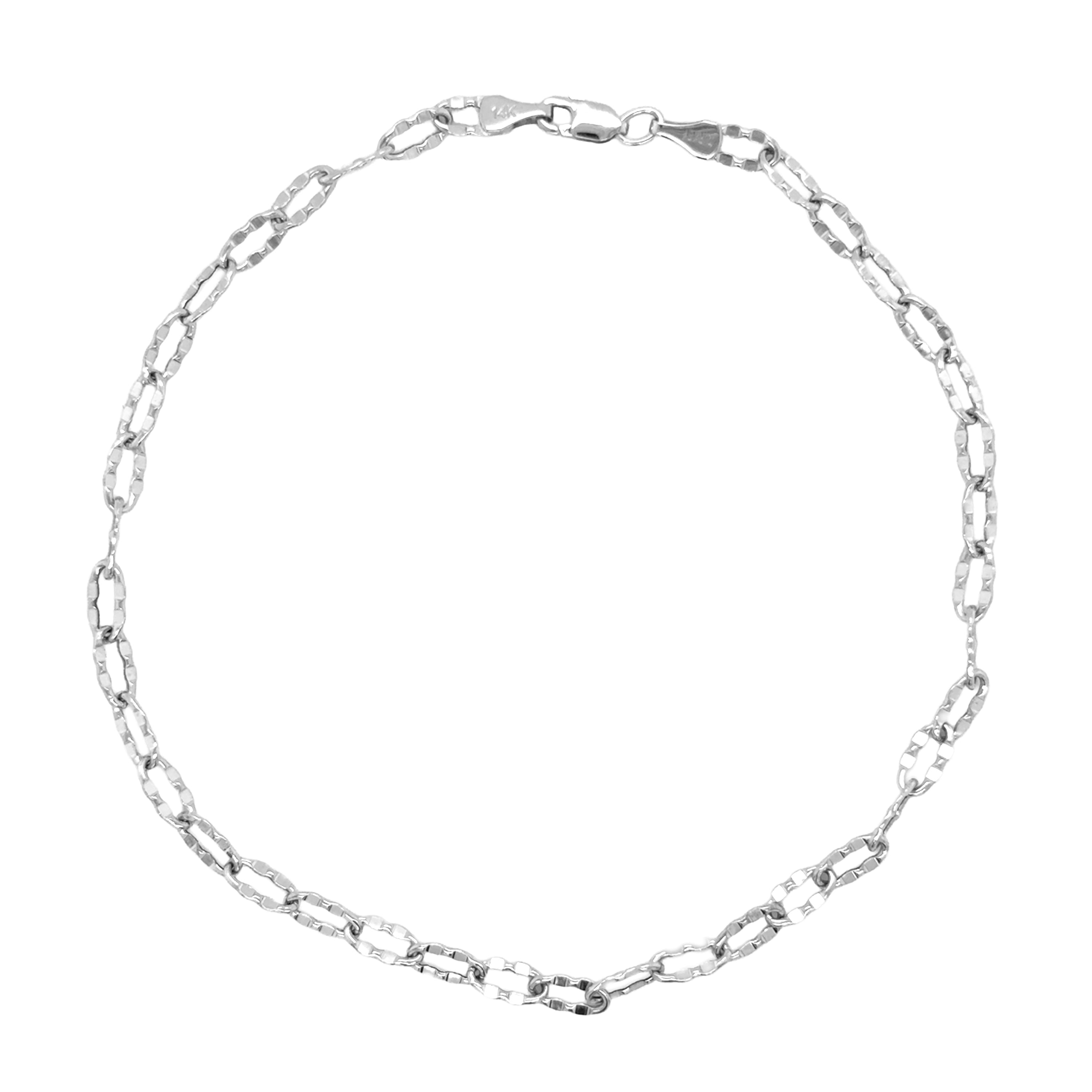 14K Gold Oval Hammered Link Anklet, 10" Yellow or White Gold