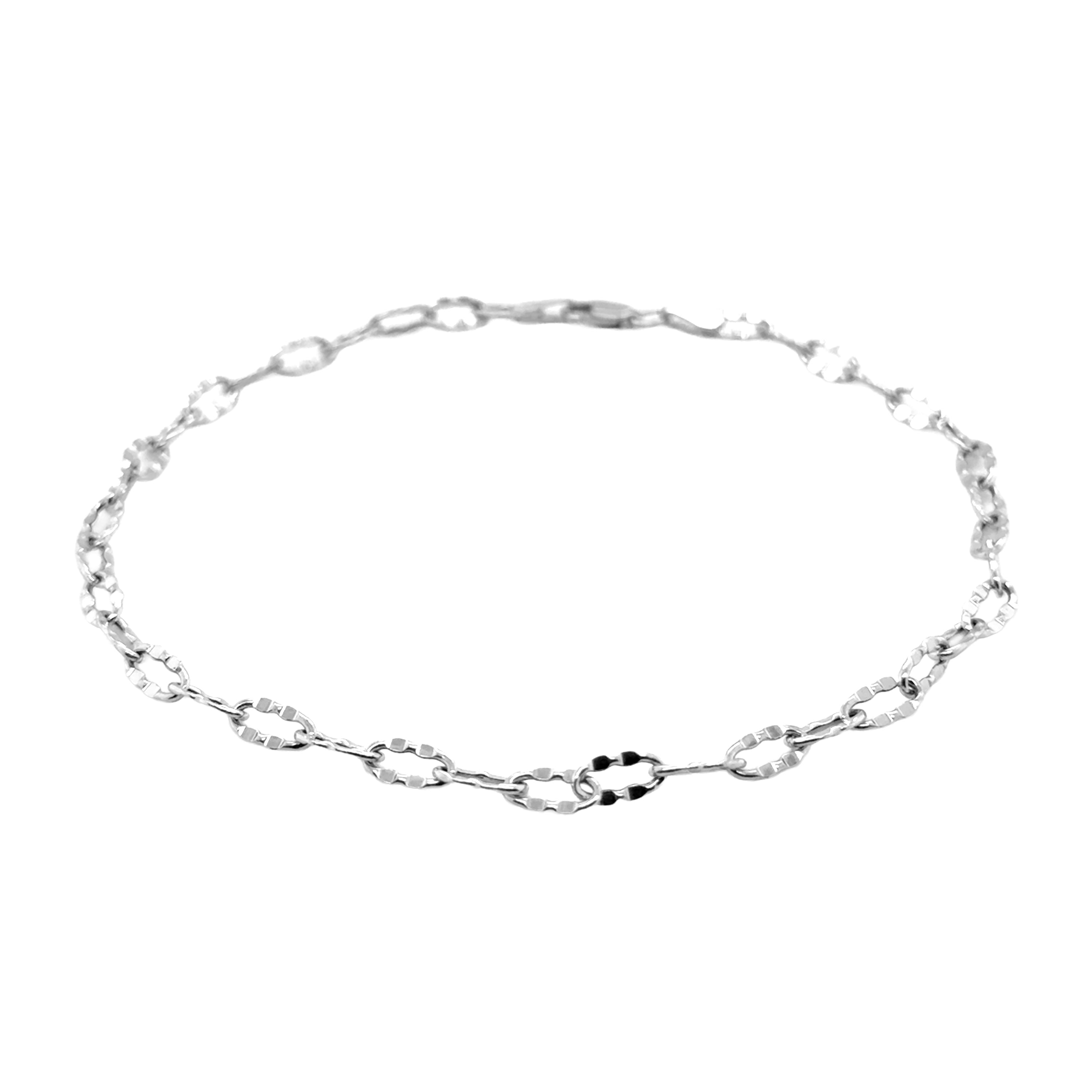 14K Gold Oval Hammered Link Anklet, 10" Yellow or White Gold