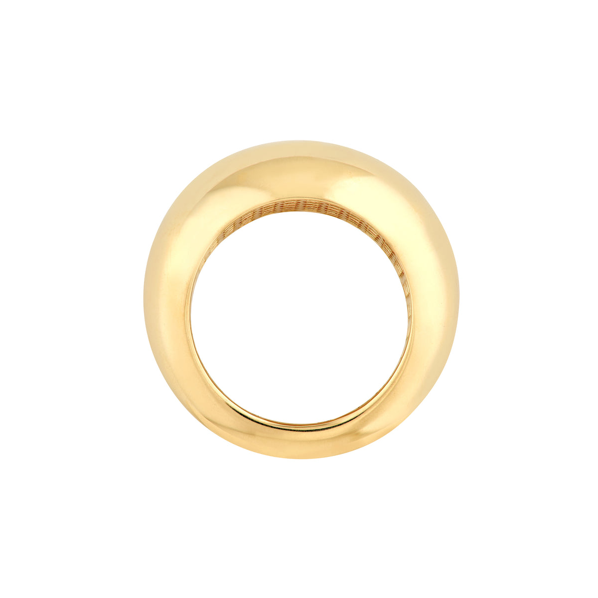 14K yellow gold wide dome band ring with smooth sculptural silhouette and polished surface