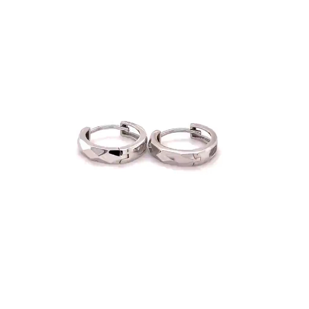 14K White Gold Faceted Huggie Hoops
