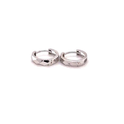 14K White Gold Faceted Huggie Hoops