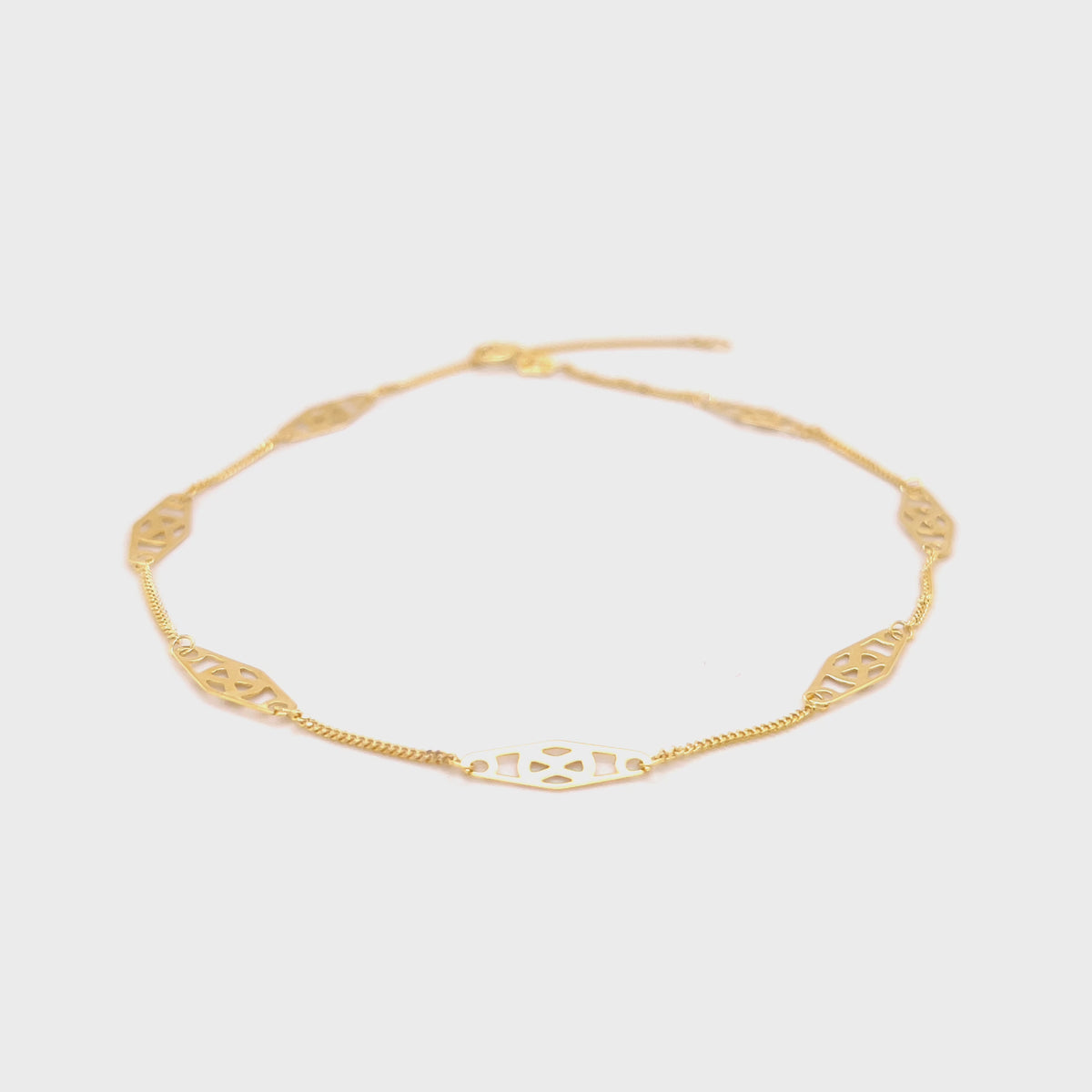 14K Yellow Gold Openwork Marquise Link Anklet,10"