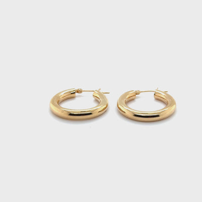 14K Yellow Gold Bold Polished Hoop Earrings, 25mm, 4mm Thick