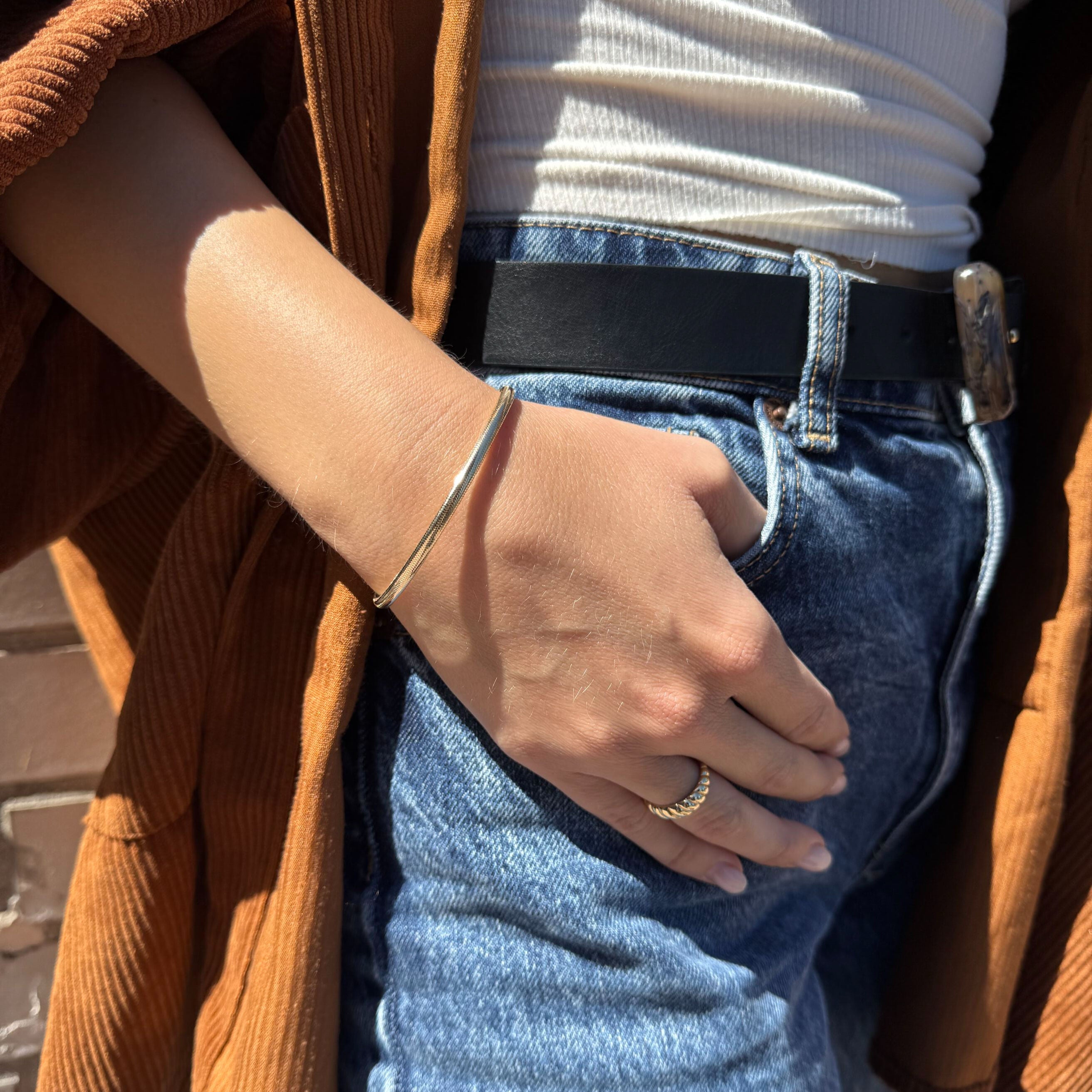 Lightweight 14K Gold Bangle styled for flexibility and comfort, ideal for daily confidence.